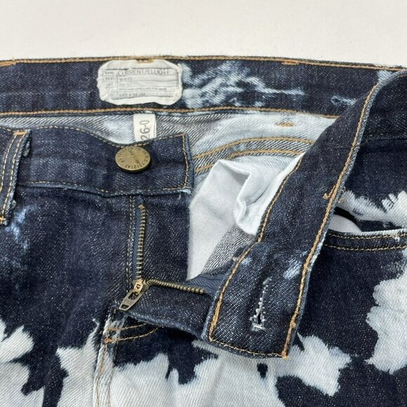 Current Elliott Skinny Jeans Women Size 26 Dark Cloud Cow Acid Bleach Moto Biker - Picture 7 of 12